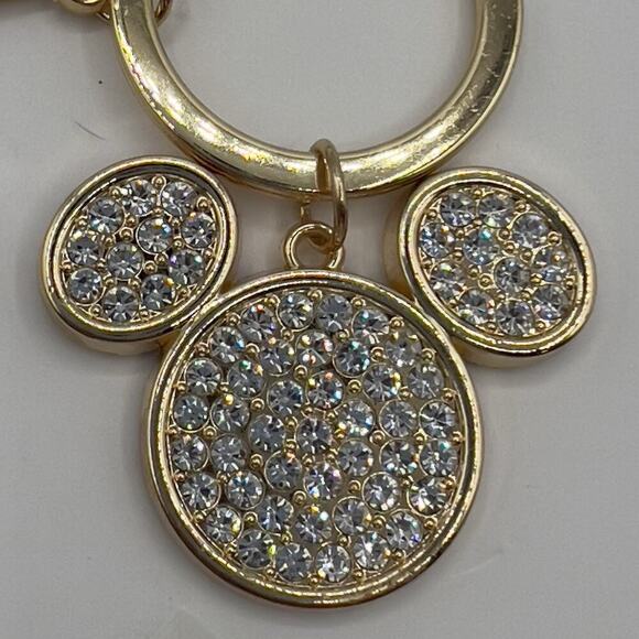 Disney Mickey Mouse Crystal Keychain Gold Rhinestone Bag Charm Sparkly Bling - Picture 3 of 4